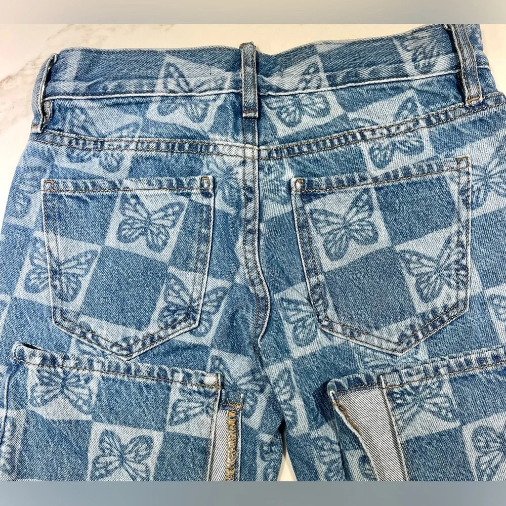 PACSUN Jeans, Low Rise Straight, Boho Butterflies, Medium Blue, Size 22(0) - Picture 3 of 6